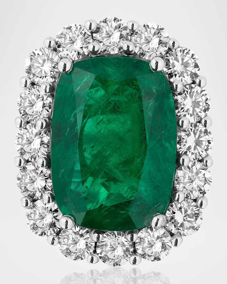 Platinum Zambian Emerald and Diamond Ring, Size 6.5